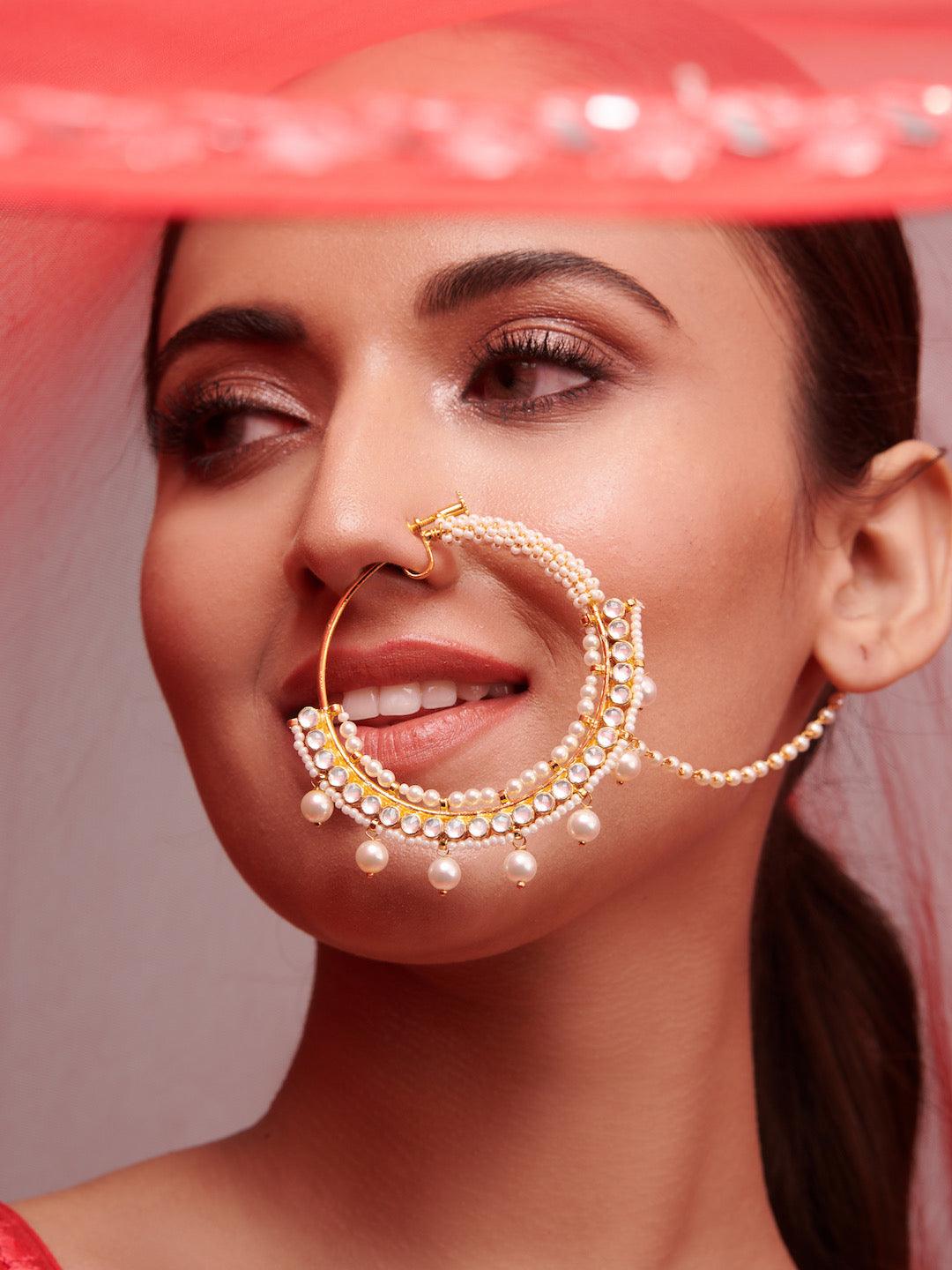 Peacock Design Maharashtrian Nath Gold Plated Nose ring without pierci –  JEWELOPIA