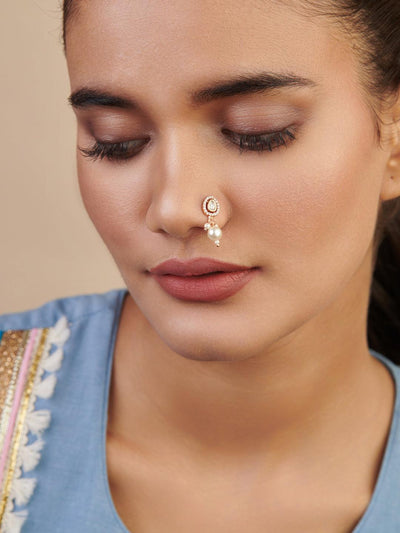 Pearl Nose Pin Clip On Nose Ring Small Nath for Women - Mad Club - 3573722