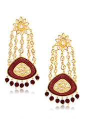 Kundan And Red Long Passa Bridal Earrings