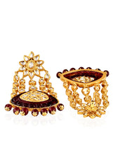 Kundan And Red Long Passa Bridal Earrings