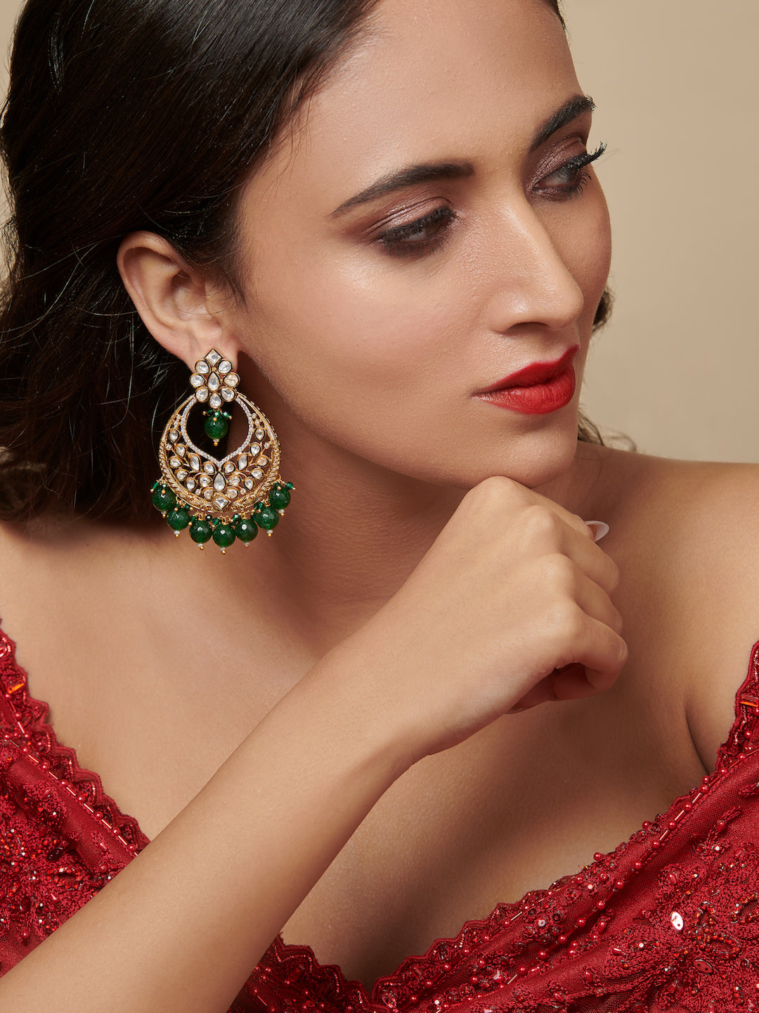 Green And Gold Bridal Chandbali Earrings