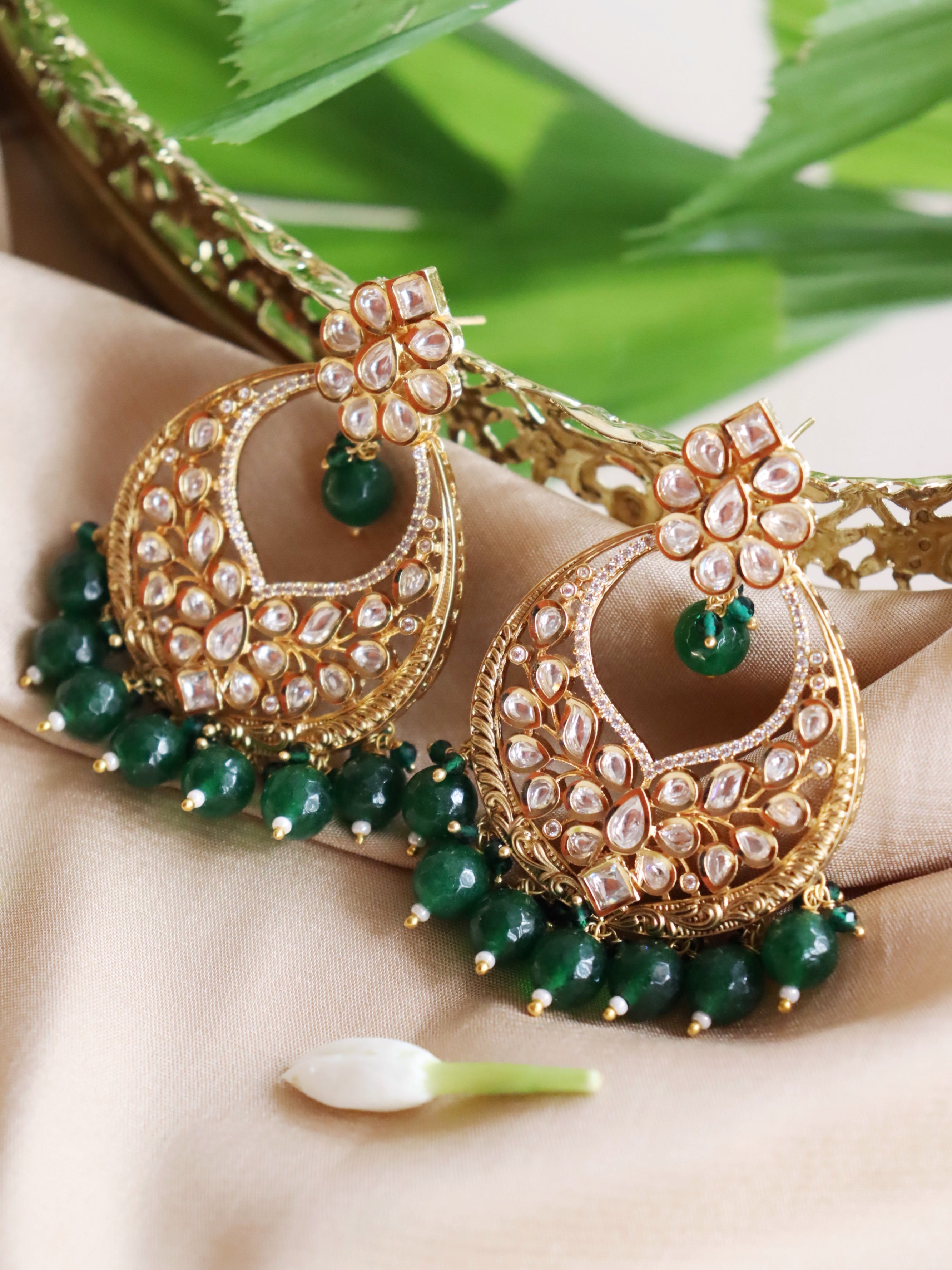 Green And Gold Bridal Chandbali Earrings