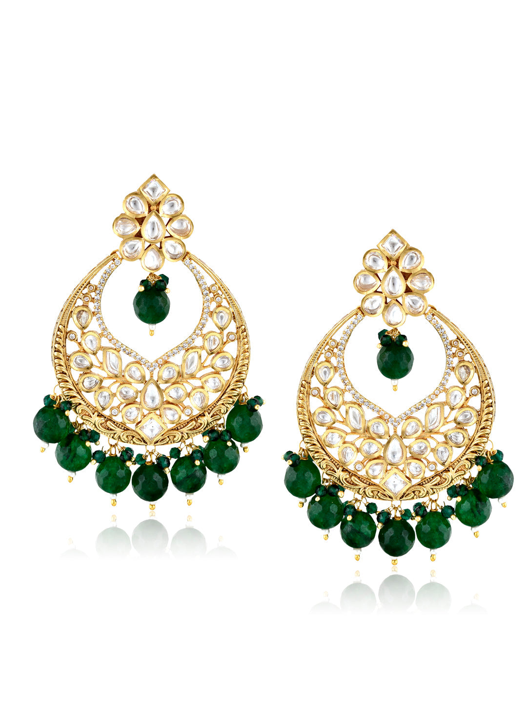 Green And Gold Bridal Chandbali Earrings