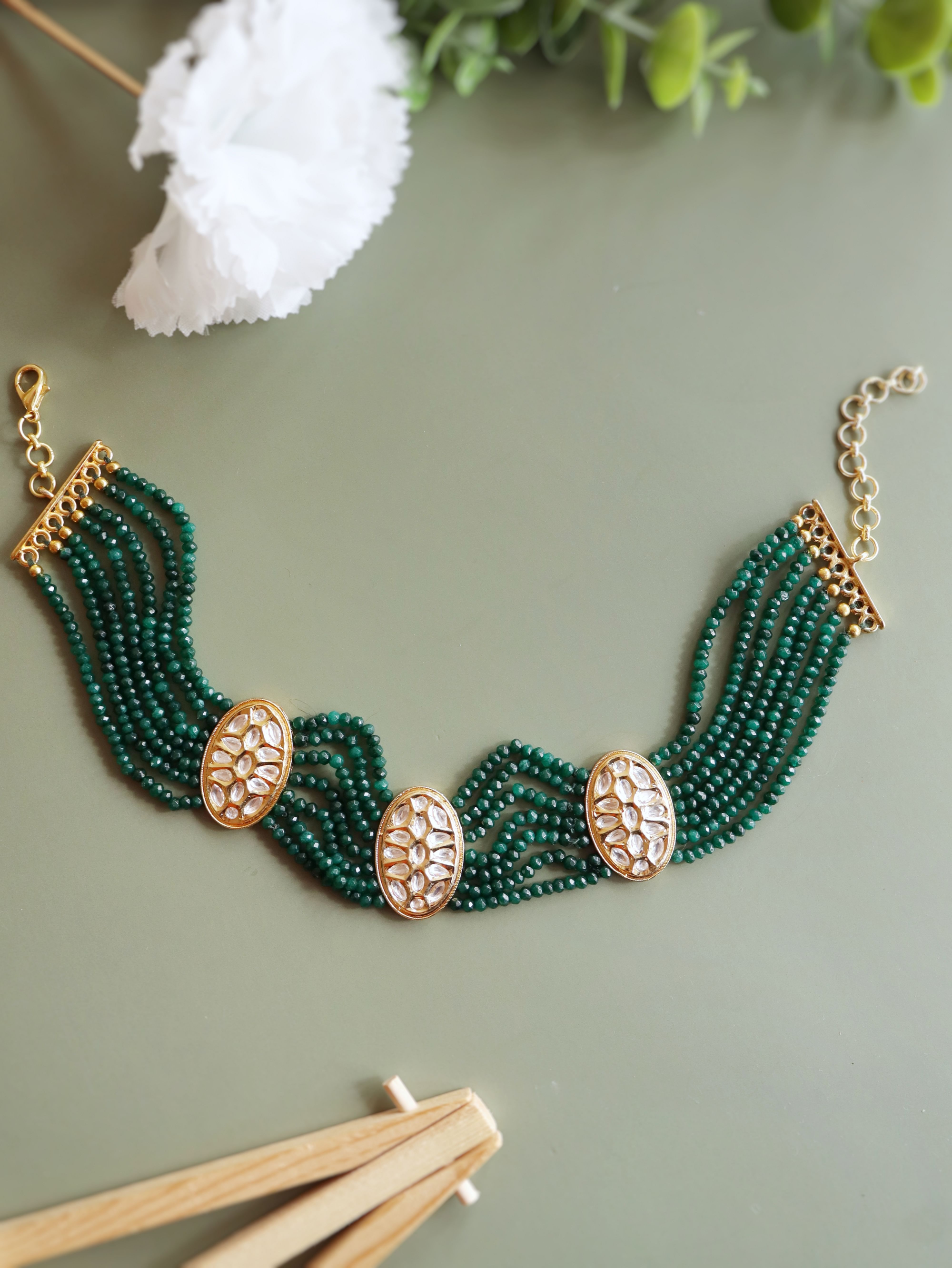 Miera Green Stones And Kundan Choker