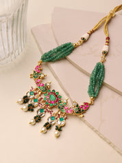 Meira Peacock Green Jadau Necklace