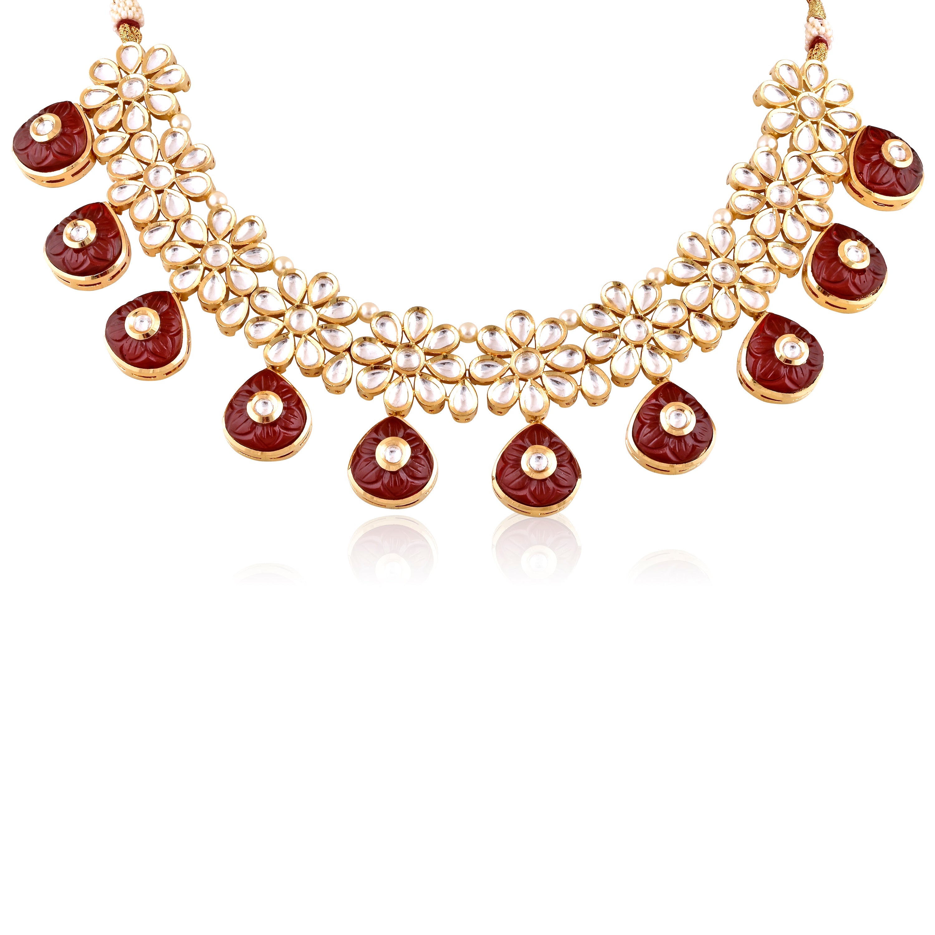 Meira Kundan Carved Red Stone Necklace Set