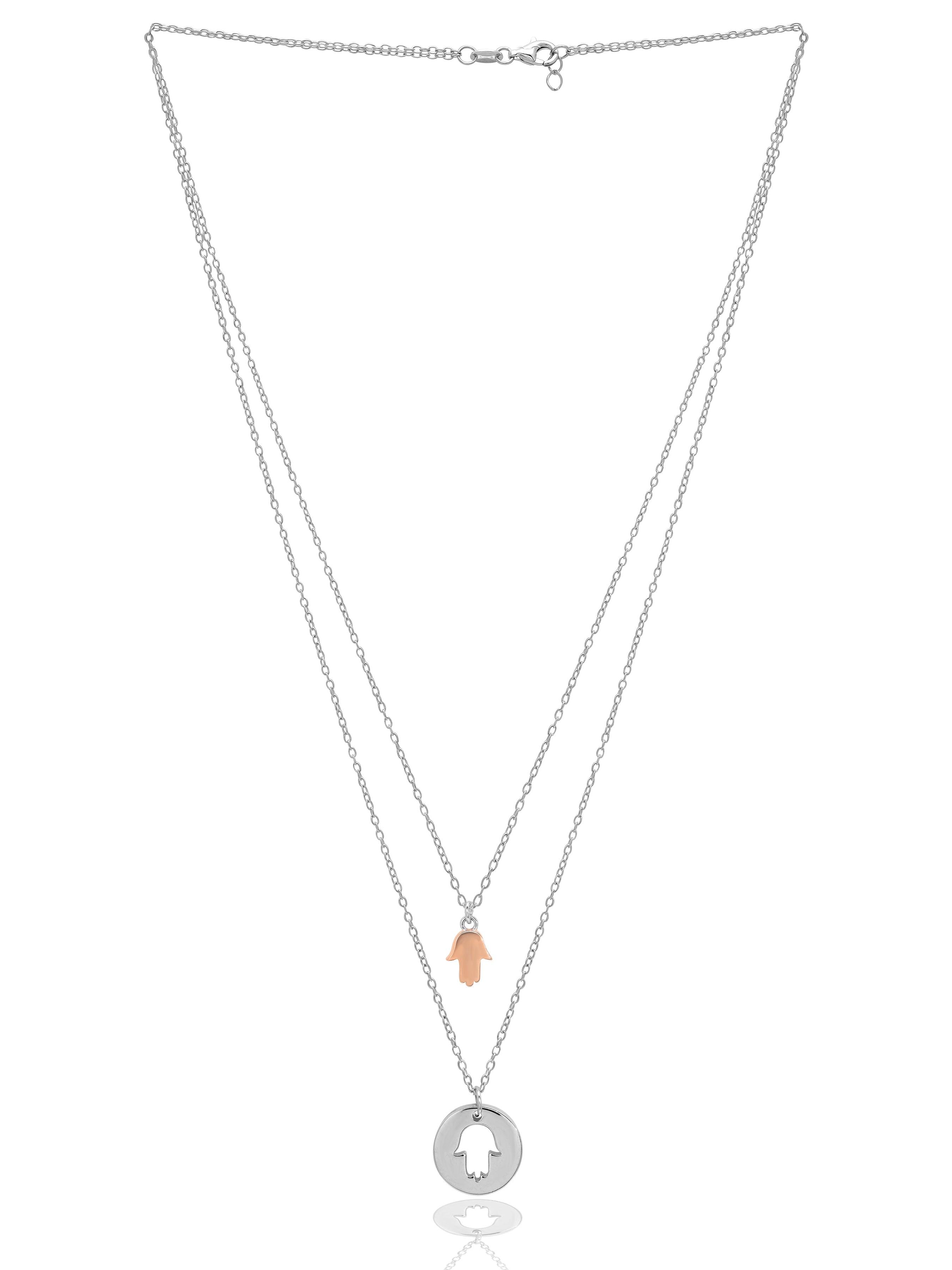 Rose Gold Plated Charms Of Hamsa Pure Silver Necklace