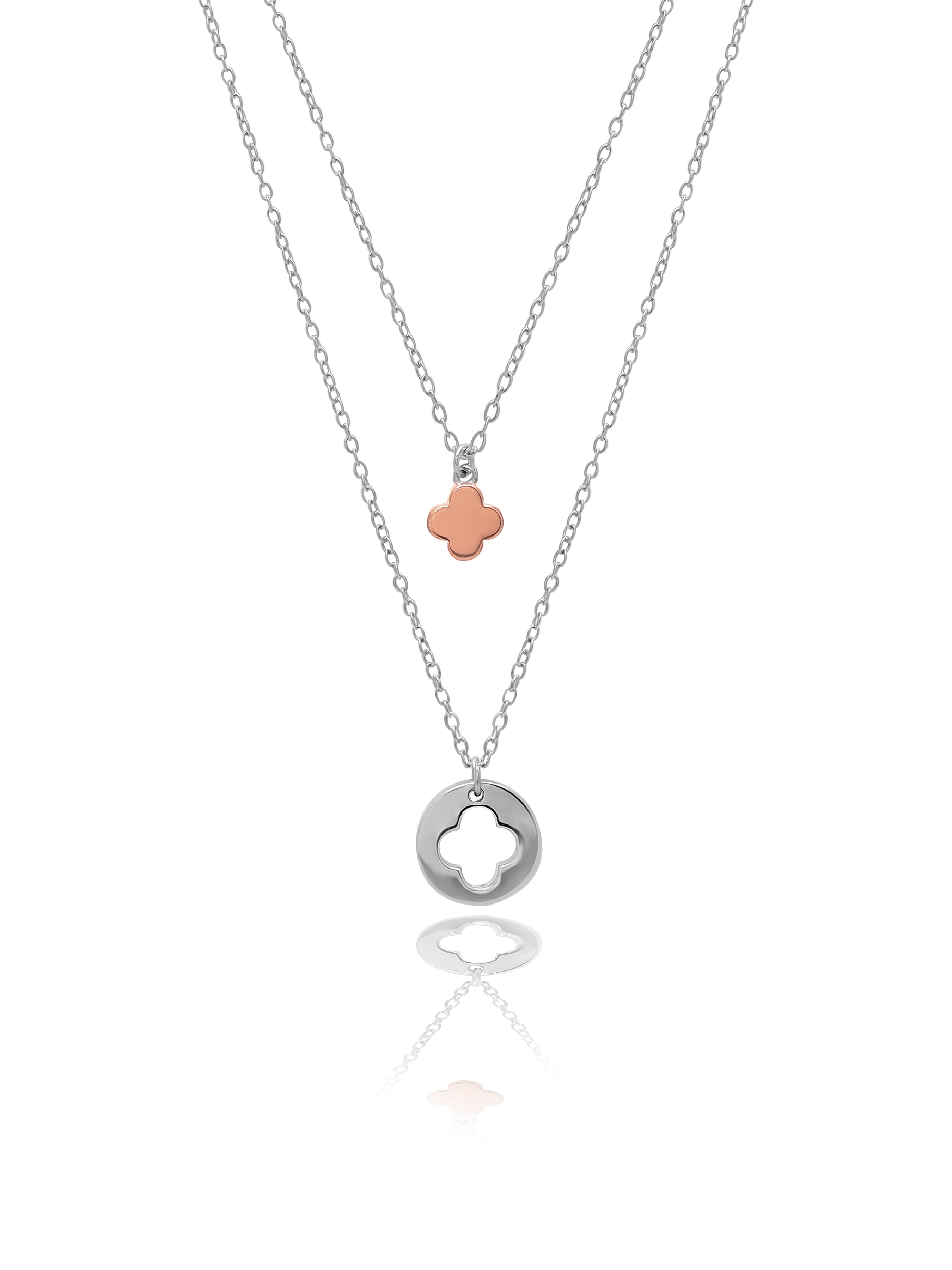 Dual Layered Clover Pendant With Link Chain