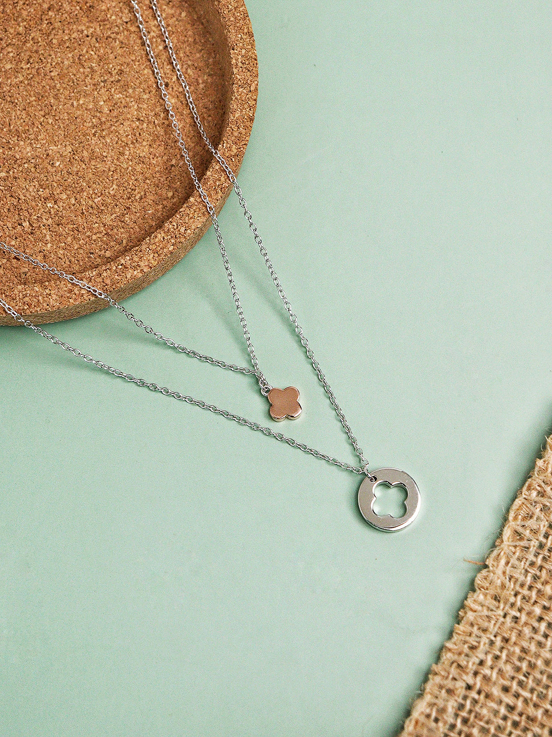 Dual Layered Clover Pendant With Link Chain