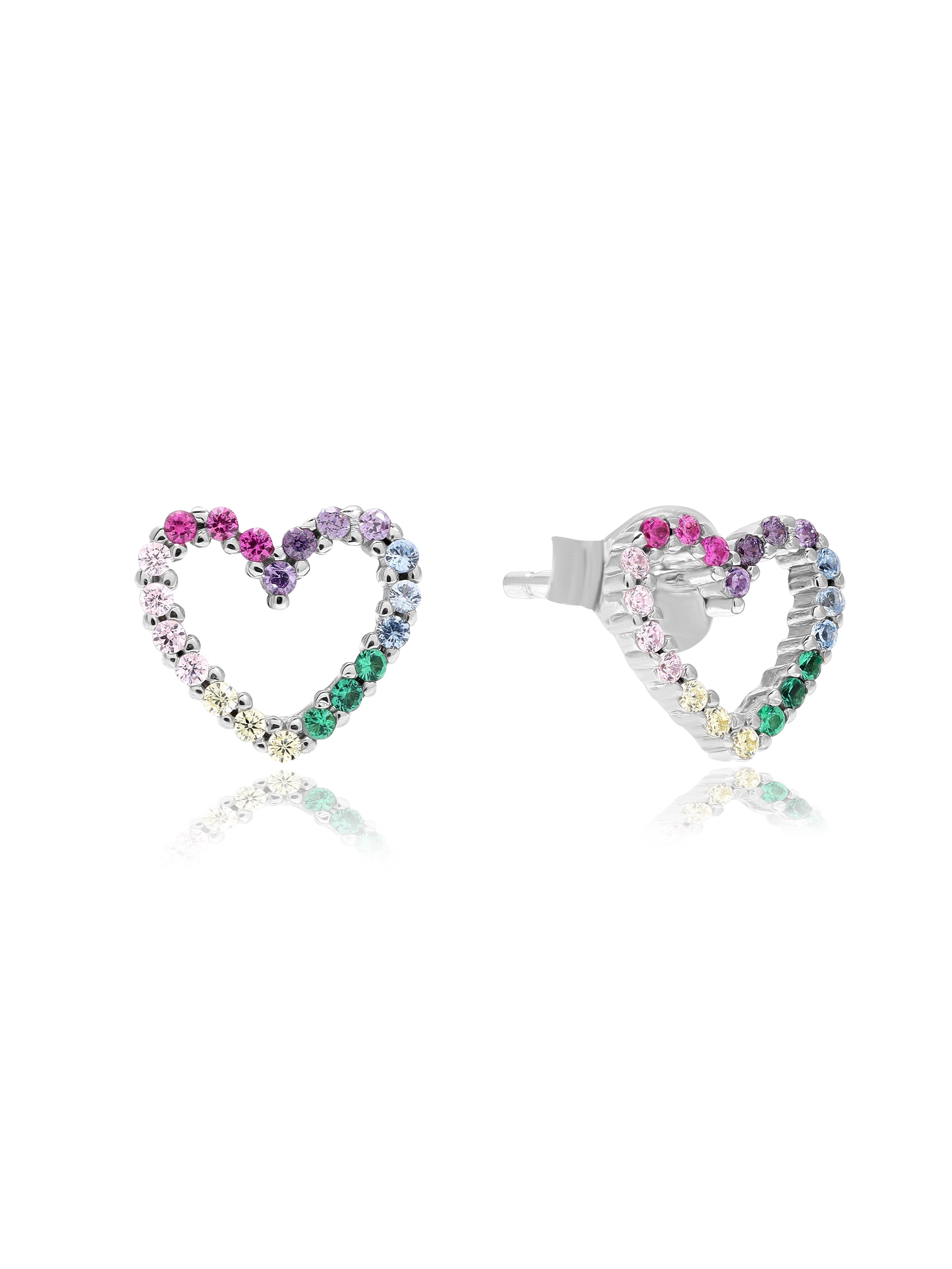 Silver Rainbow Heart Stud Earrings