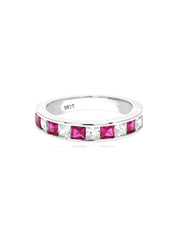 Royal Pink Crystal Silver Rings