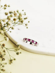 Royal Pink Crystal Silver Rings