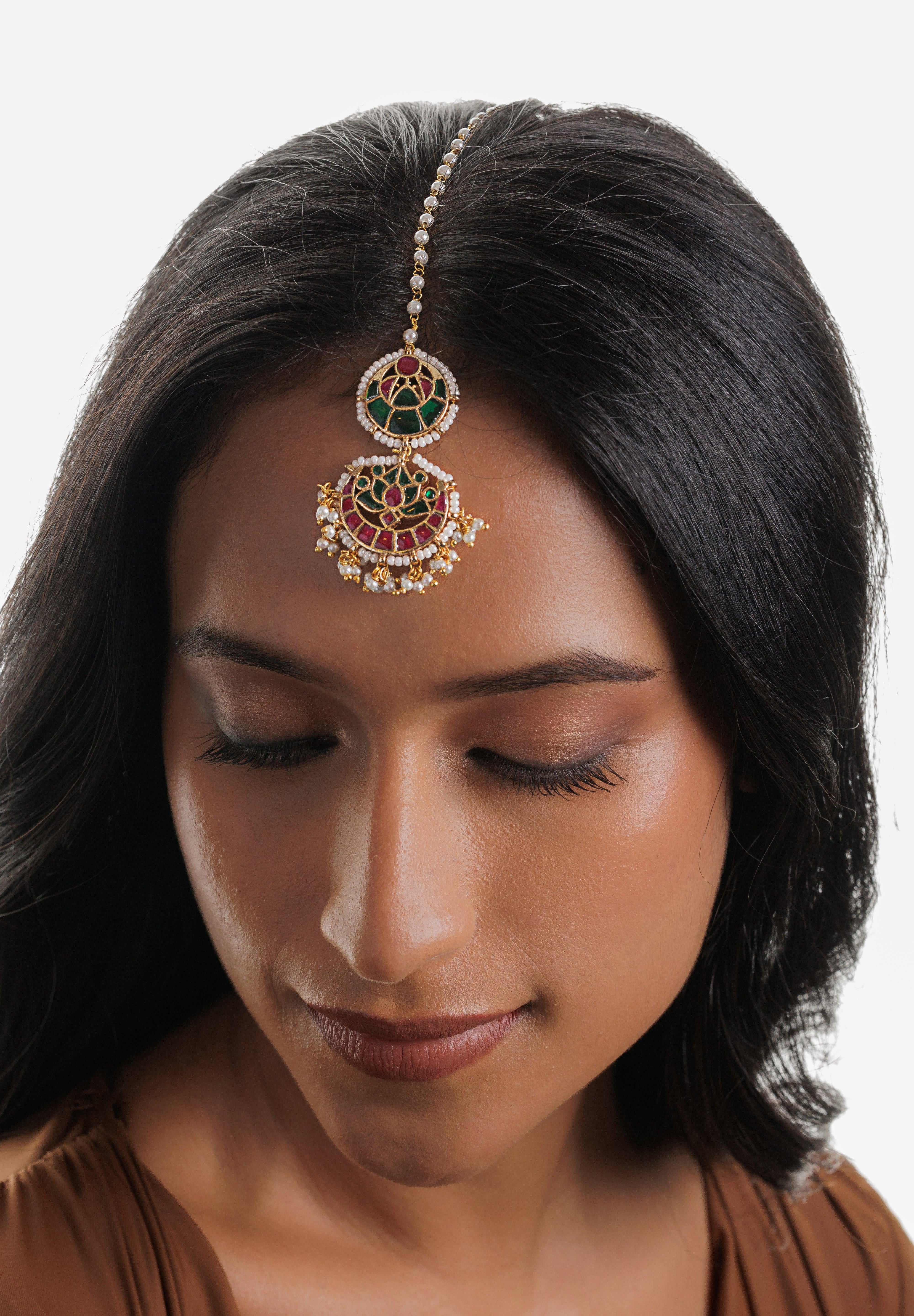 Lotus Kundan Dual Drop Mangteeka