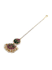 Lotus Kundan Dual Drop Mangteeka