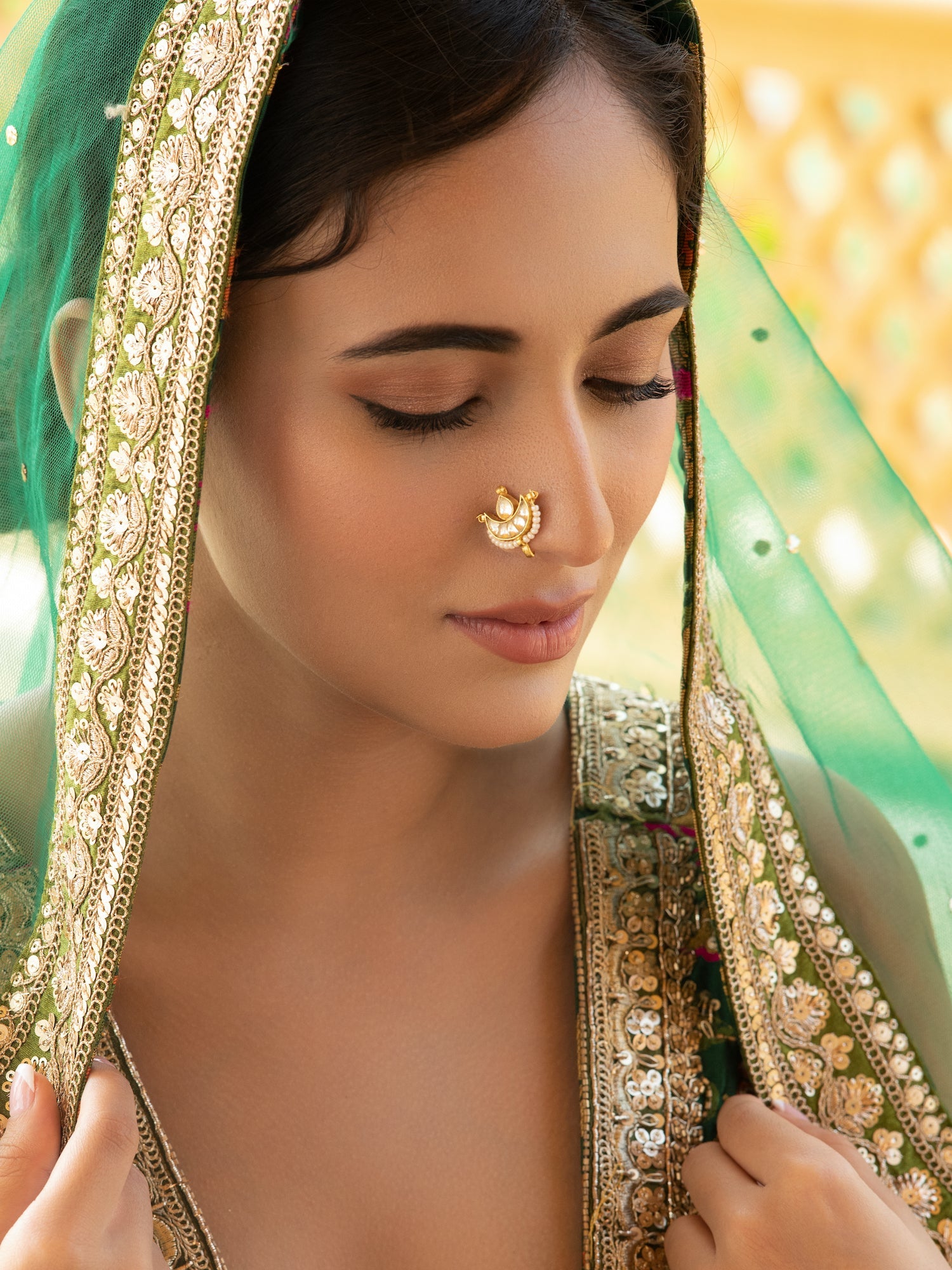 Indian Kundan Zirconia Bridal Nose Ring Nath - Dazzle Accessories