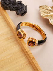 Wine Glow CZ Black Enameled Kada Bracelet