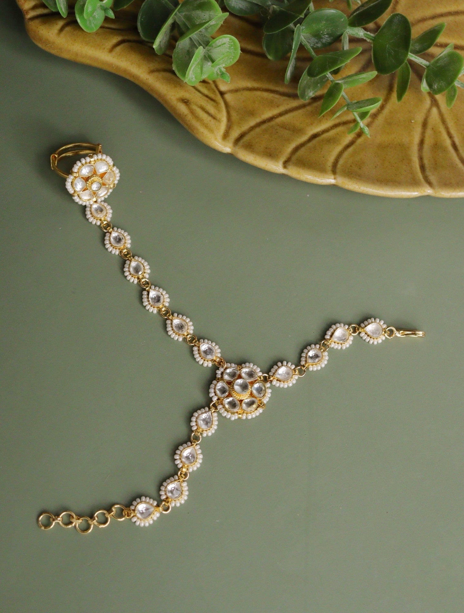 Bridal Pearls and Kundan Hathphool