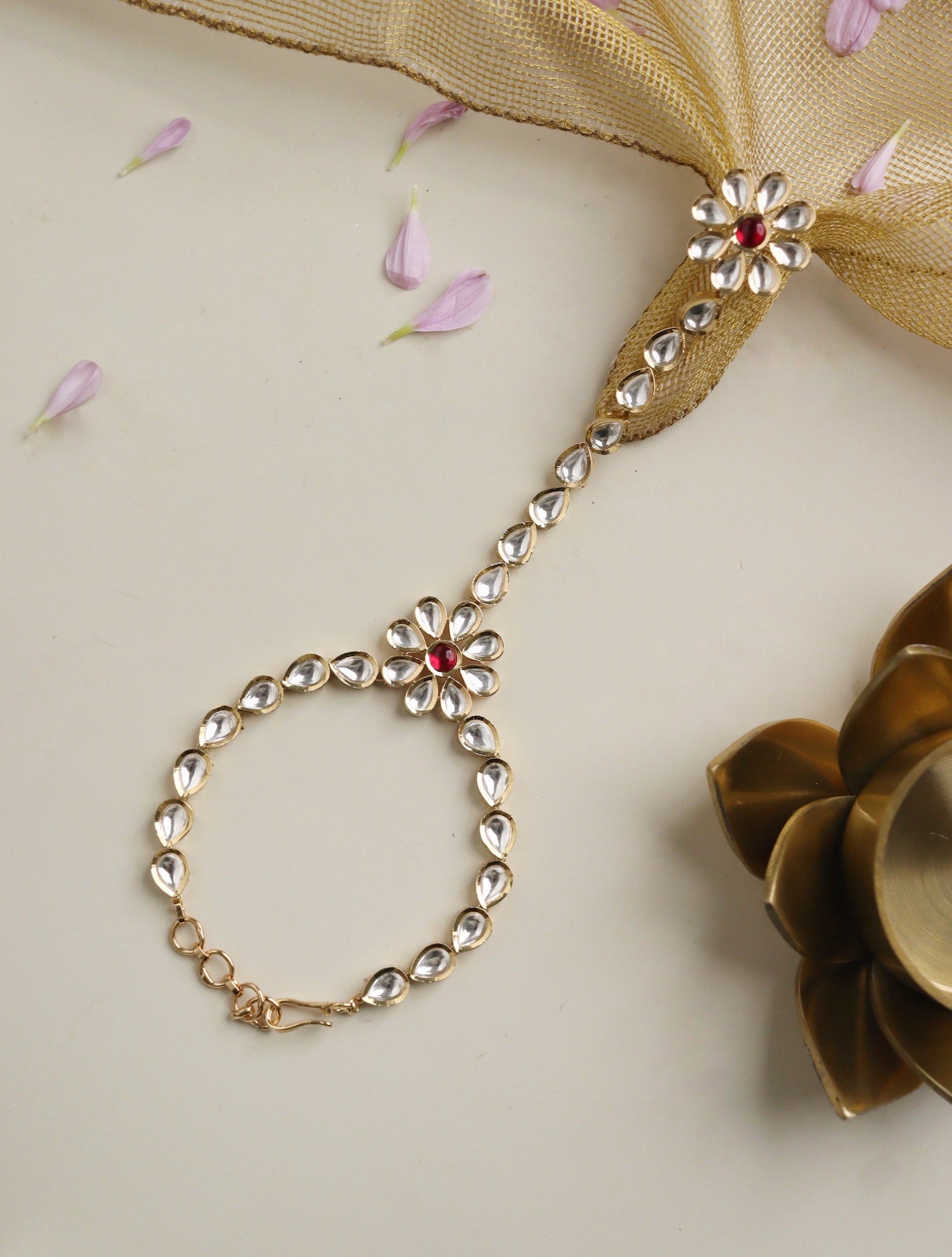 Bridal Kundan and Red Stone Hathphool