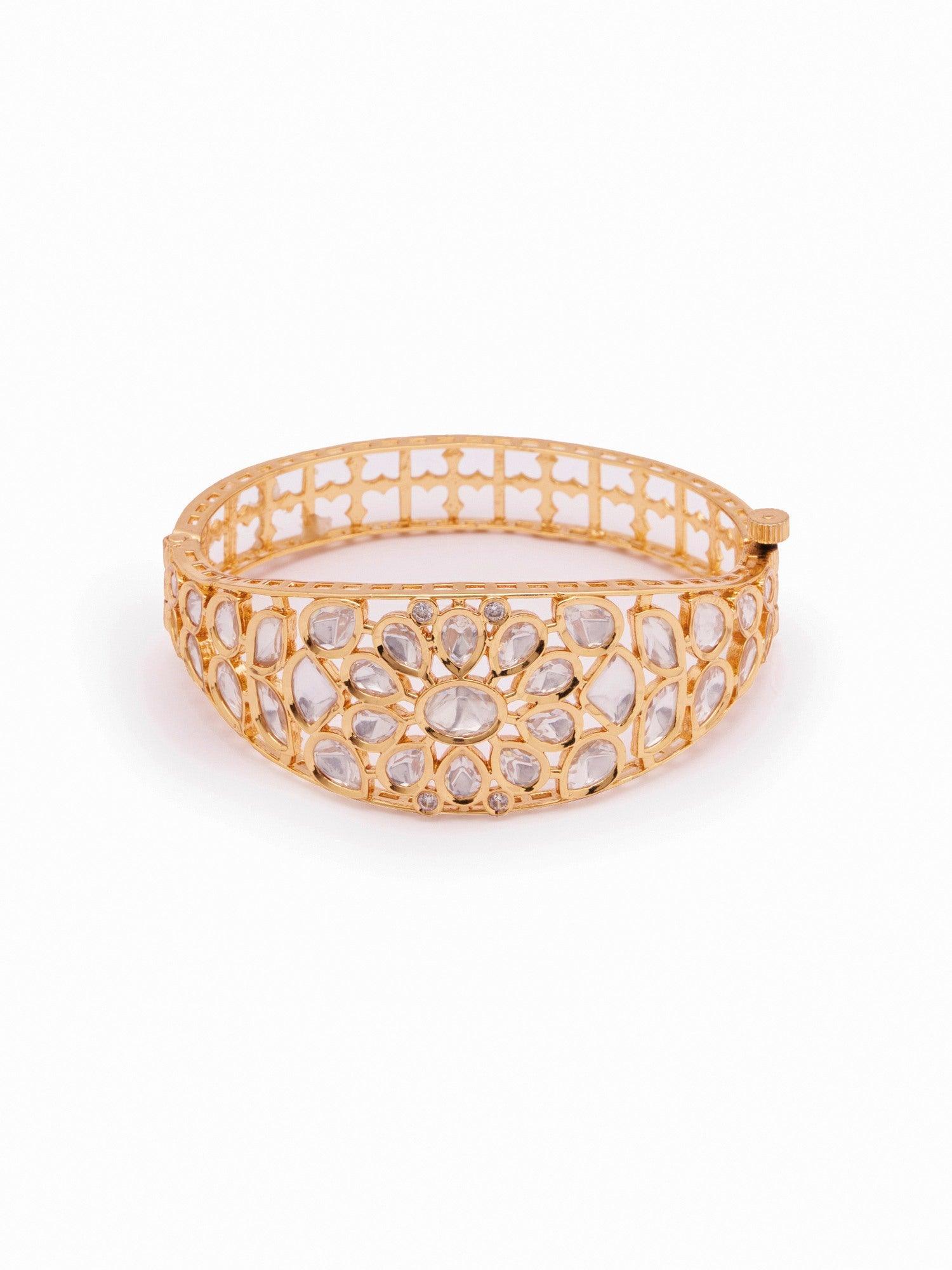 Magnificent Kundan Embellished Gold toned Bangle