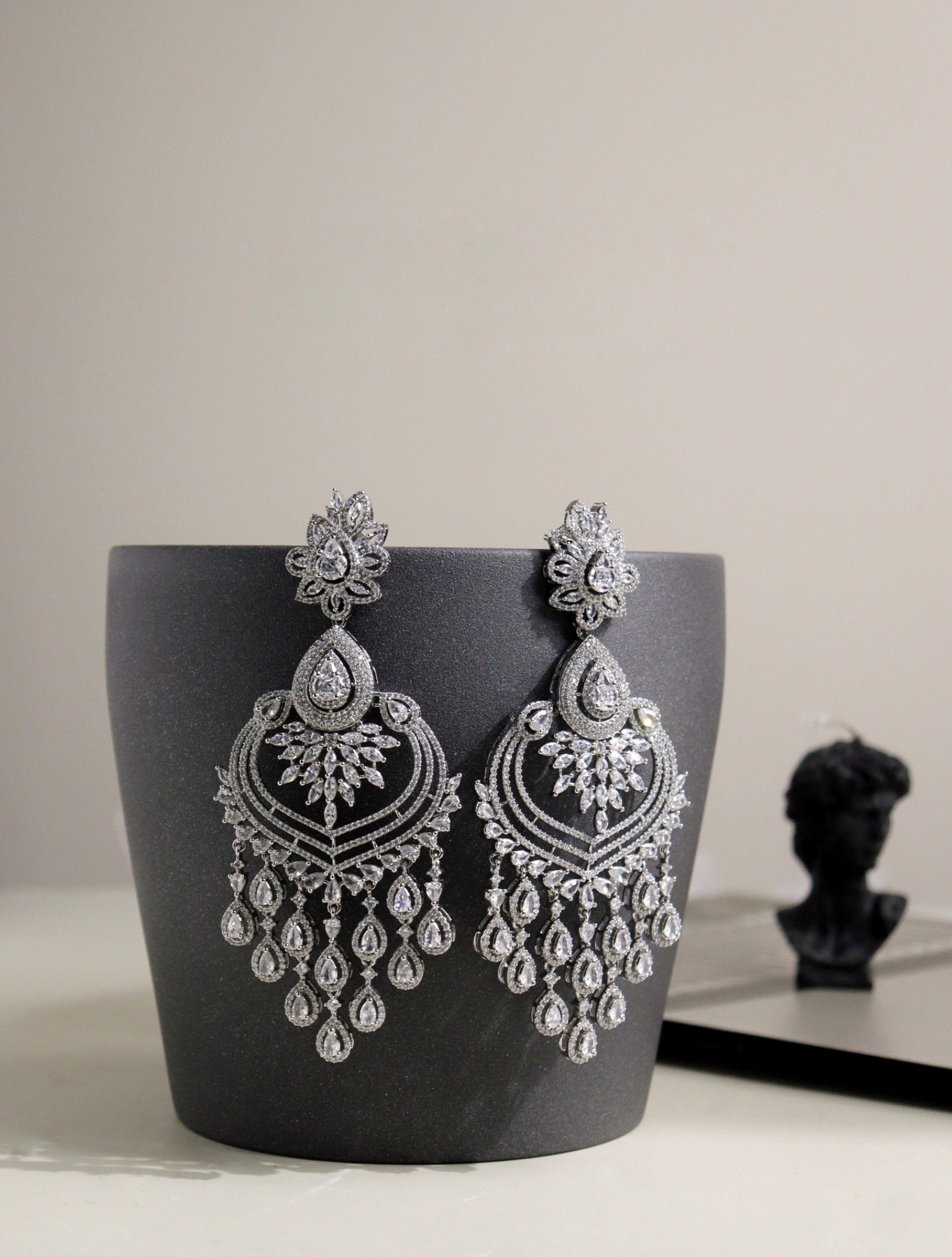 Cubic Zirconia Diamante Drops Chandbali Earrings