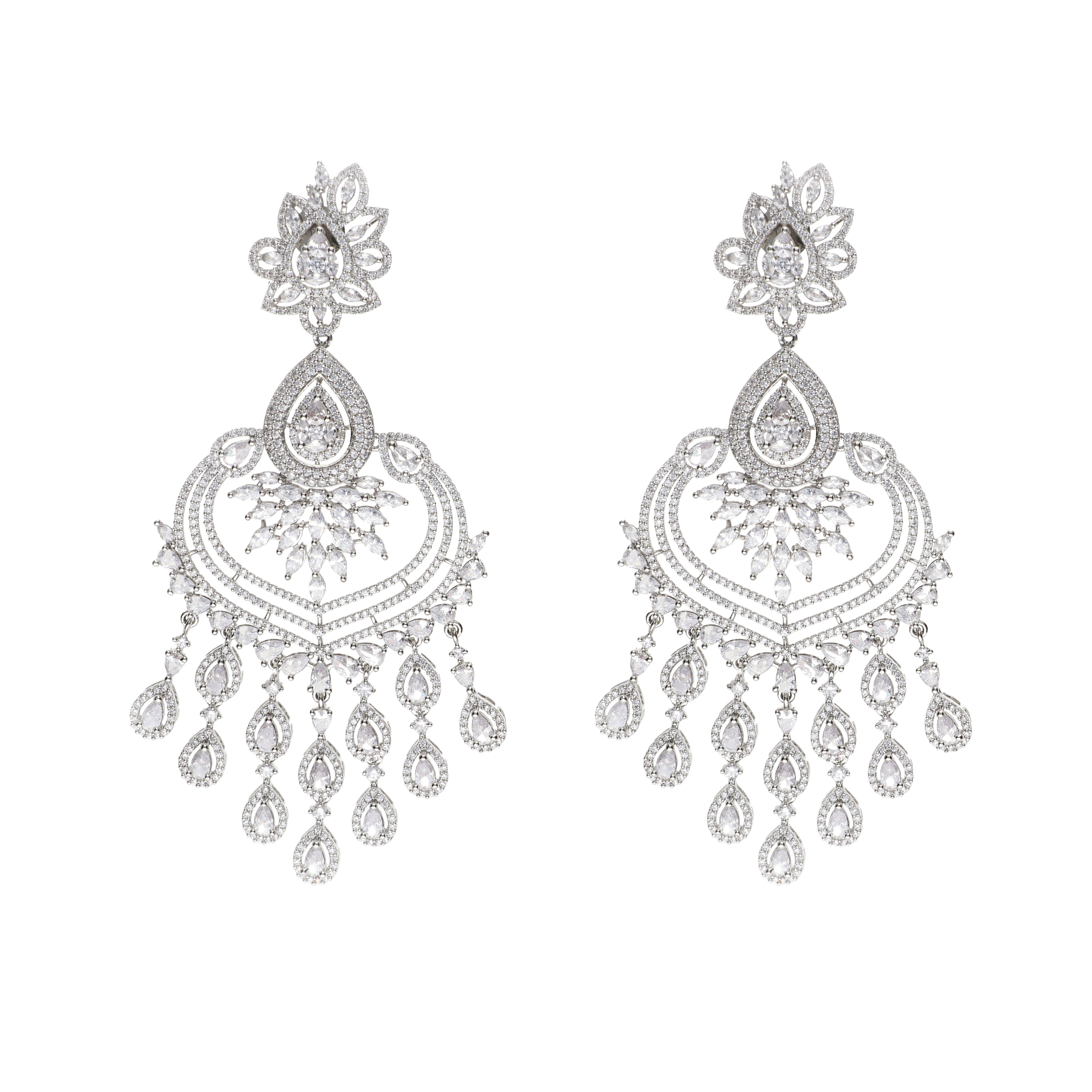 Cubic Zirconia Diamante Drops Chandbali Earrings