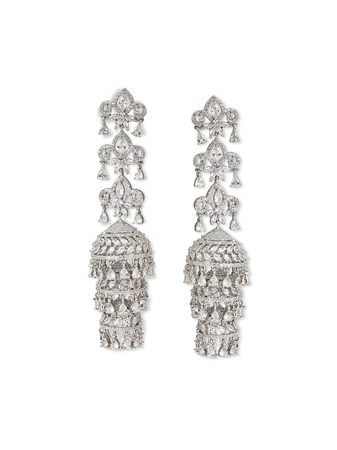 Trio Tiered Elegance CZ Jhumki Earrings