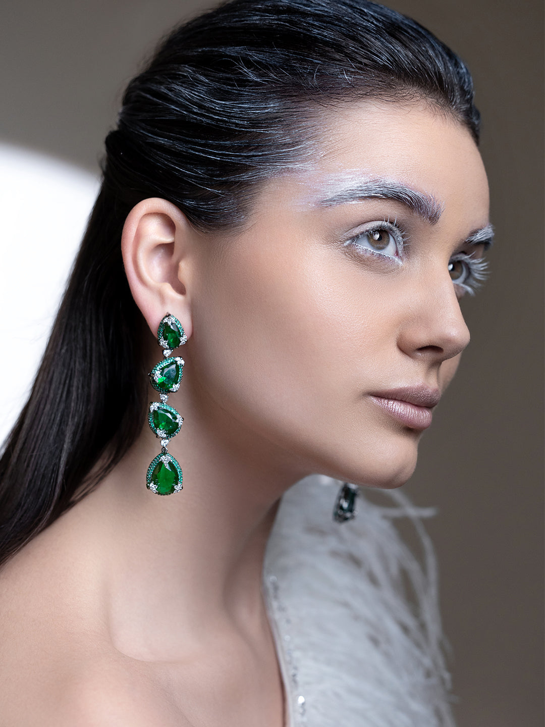 Emerald Ferns Carved CZ Earrings