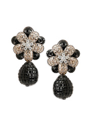 Black Gold CZ Floral Earrings