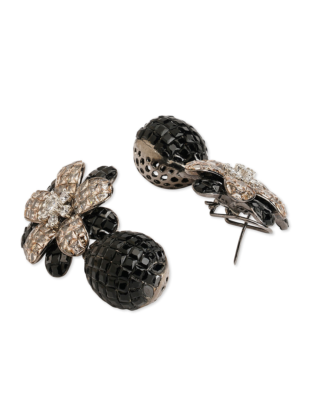 Black Gold CZ Floral Earrings