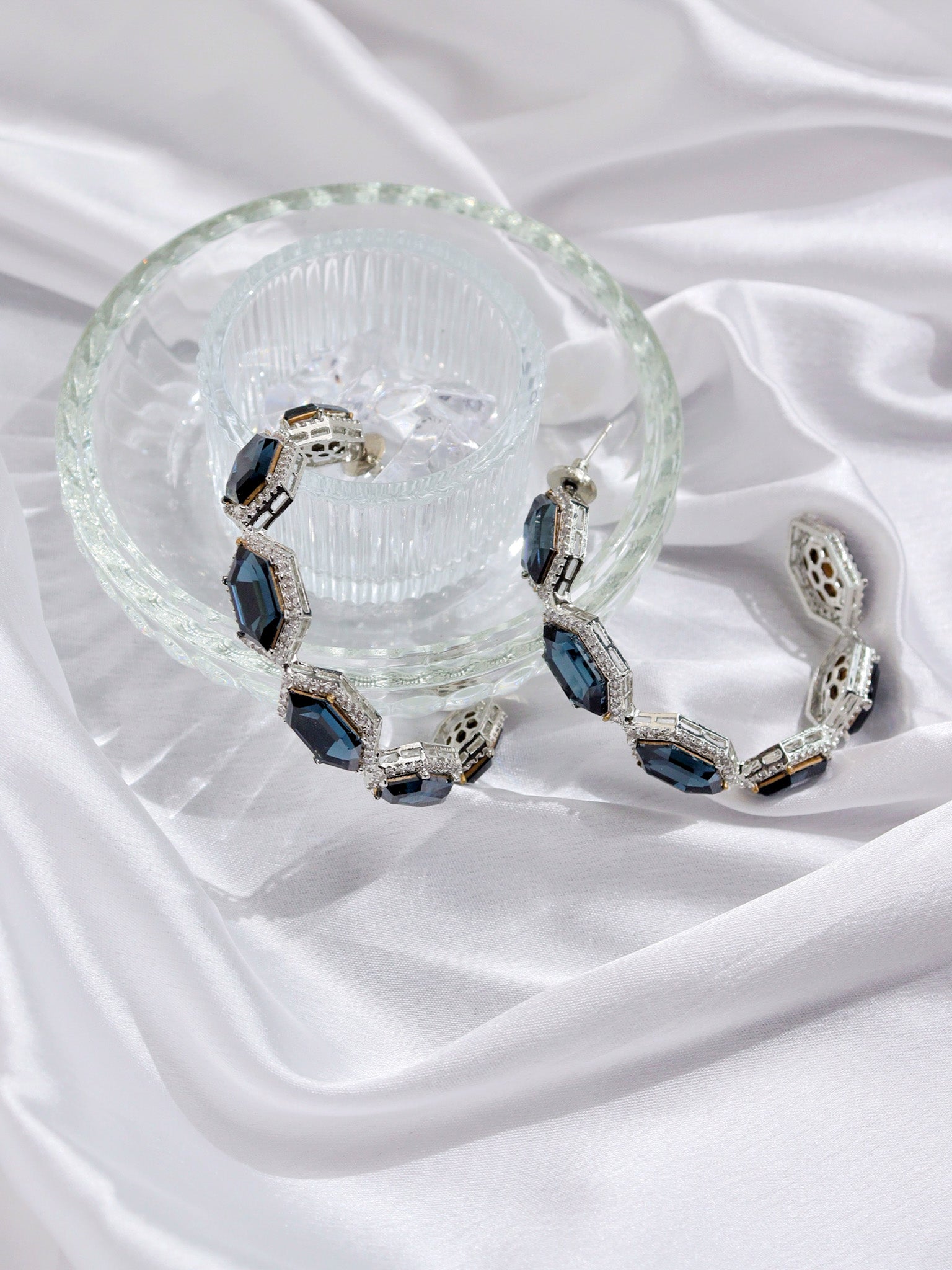 Azure Blue  CZ Crystal Hoop Earrings