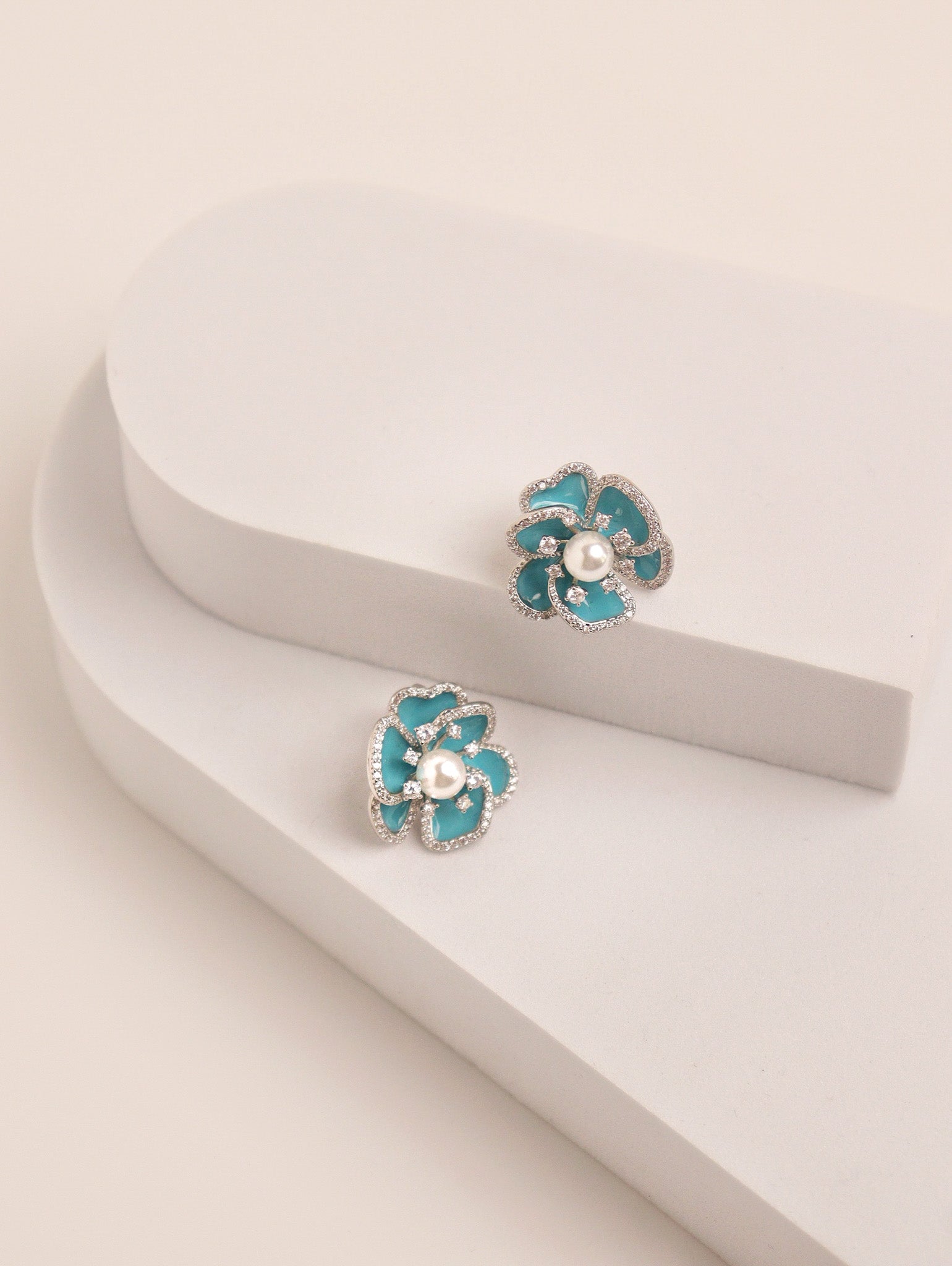 Blue Bloom Enameled Stud Earrings