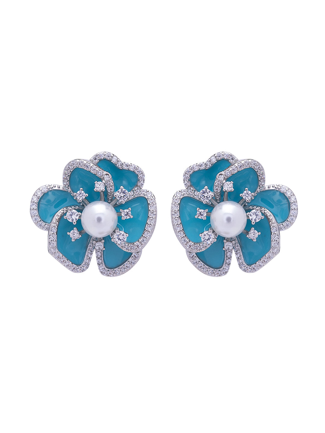 Blue Bloom Enameled Stud Earrings