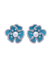 Blue Bloom Enameled Stud Earrings