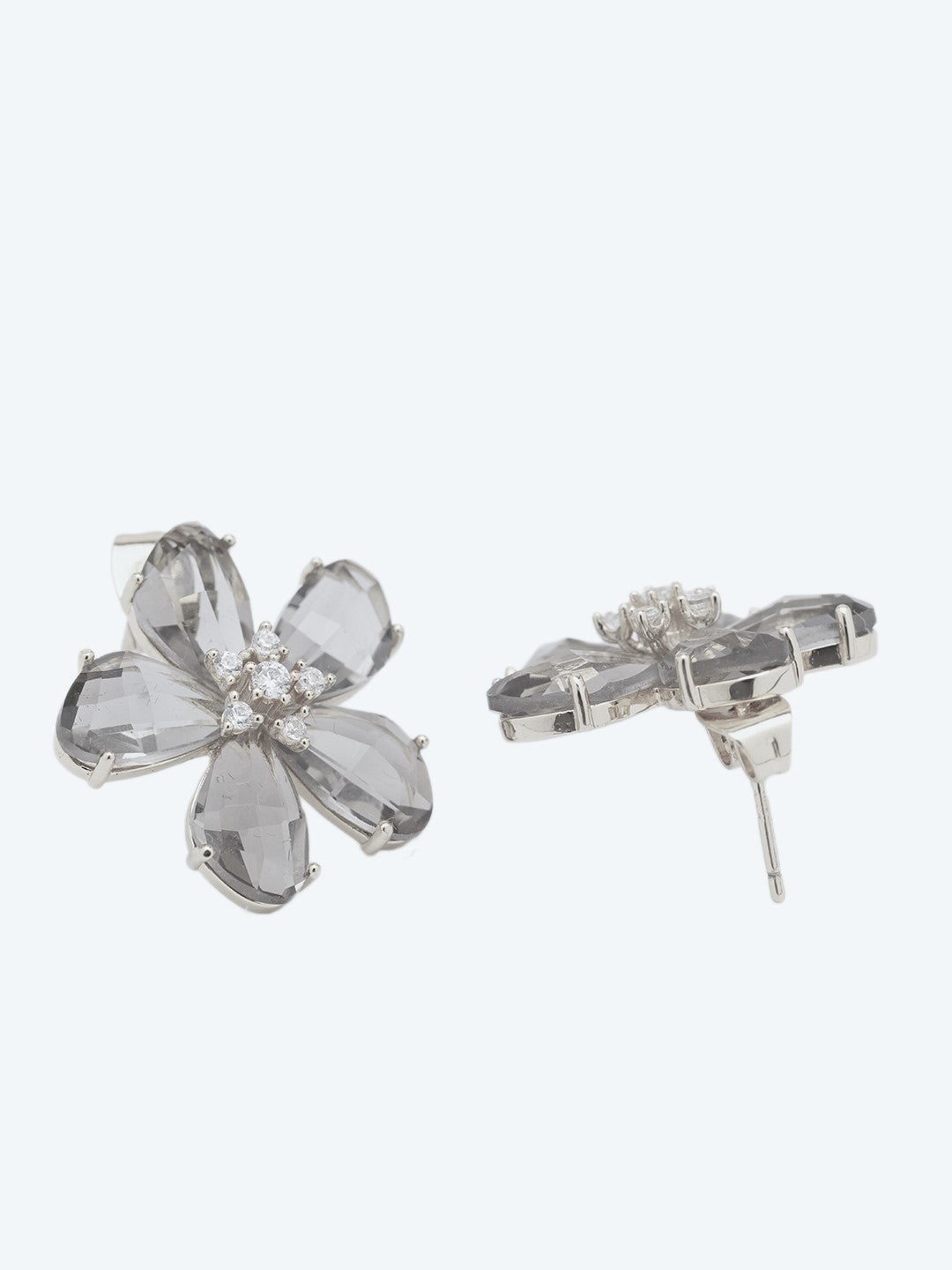 Floral Whisper Silver Stud Earrings