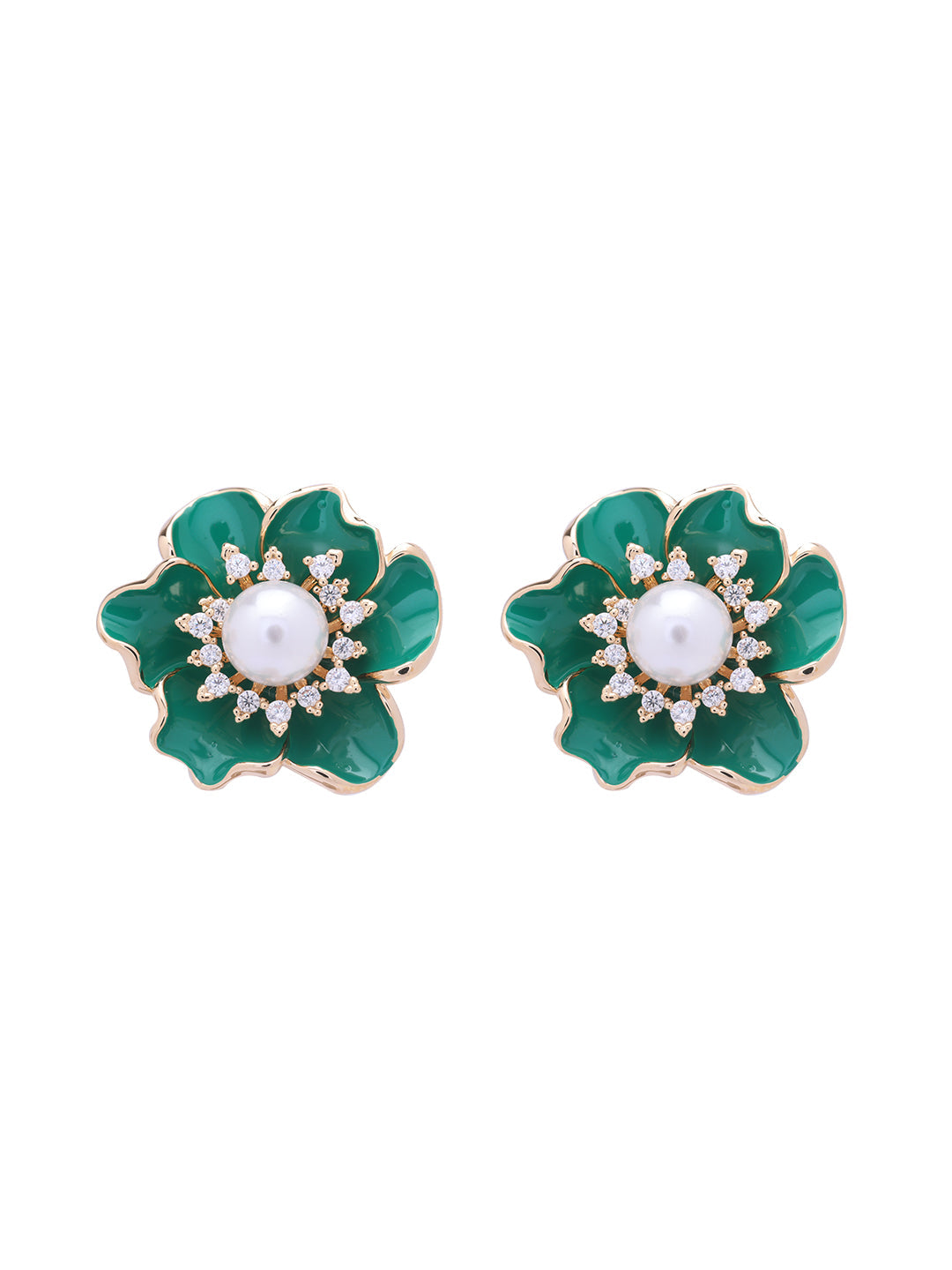 Emerald Enamel Dewdrop Pearl Stud