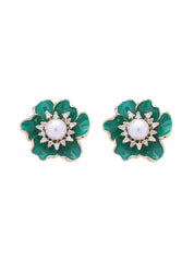 Emerald Enamel Dewdrop Pearl Stud