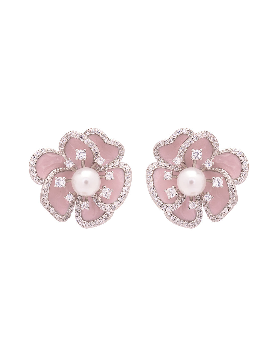 Blush Bloom Enameled Stud Earrings