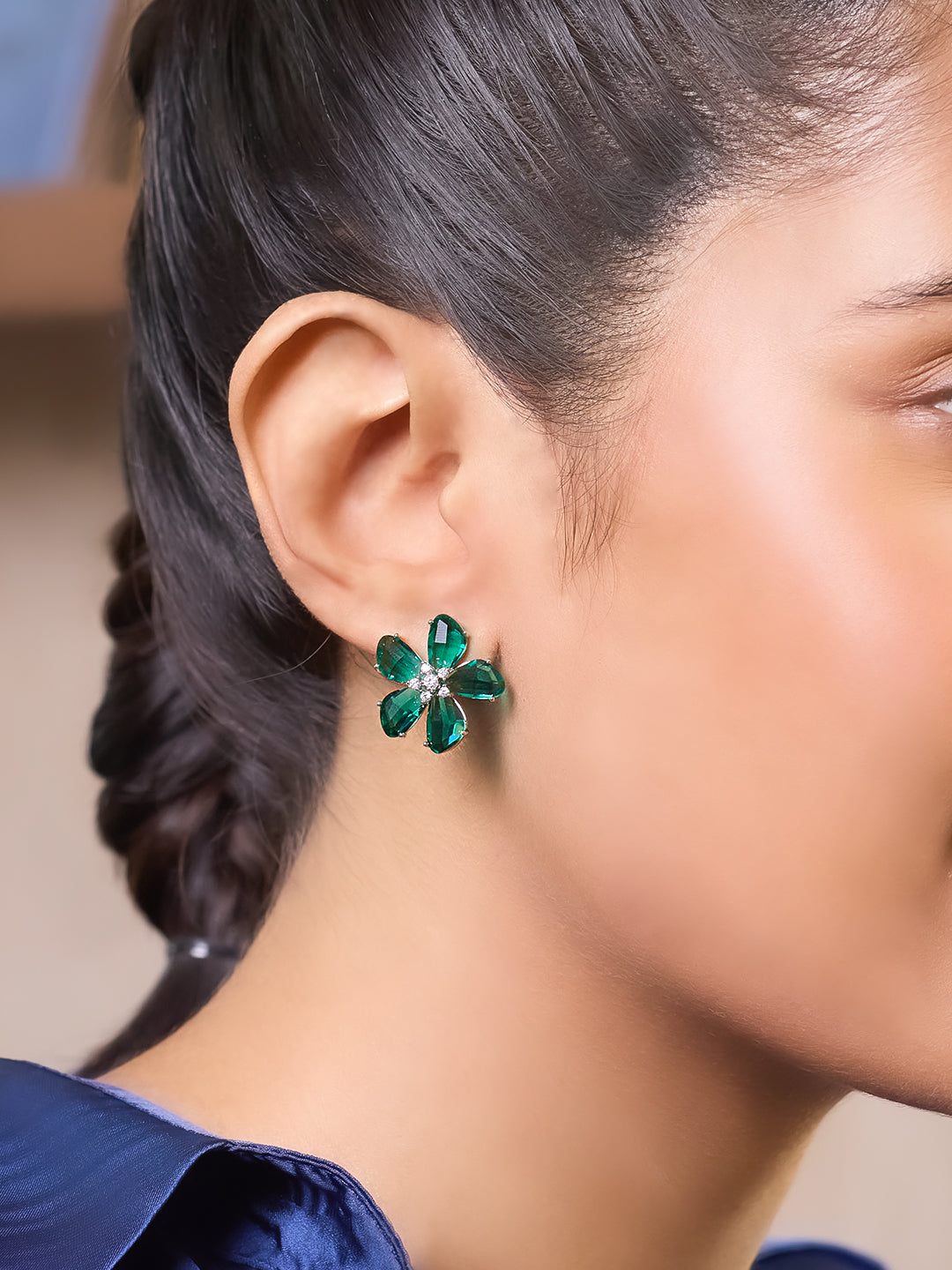 Emerald Whisper Petal Stud Earrings