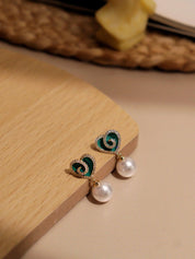 Heart In Heart Green Enameled Earrings