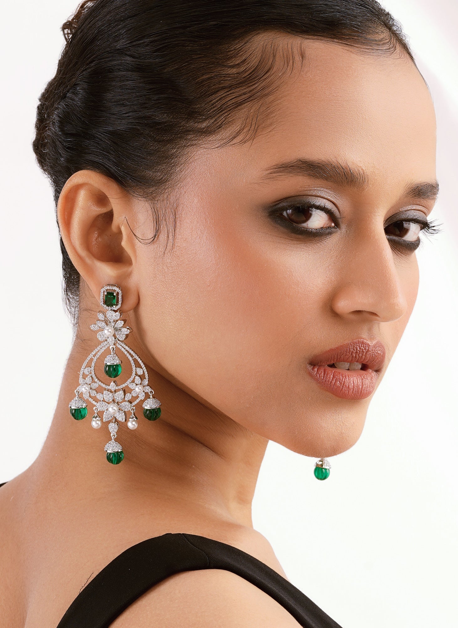 Diamante Emerald Drop Chandbali Earrings