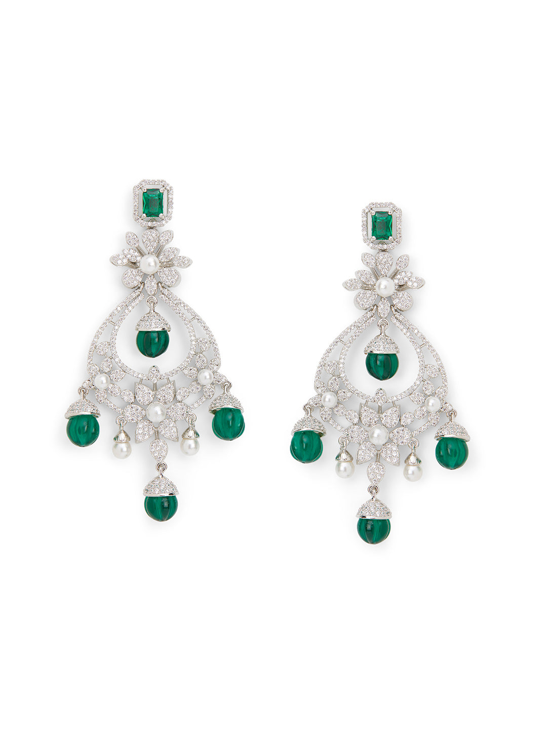 Diamante Emerald Drop Chandbali Earrings