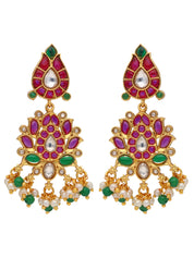 Lotus Love Temple Red and Green Dangler Earrings