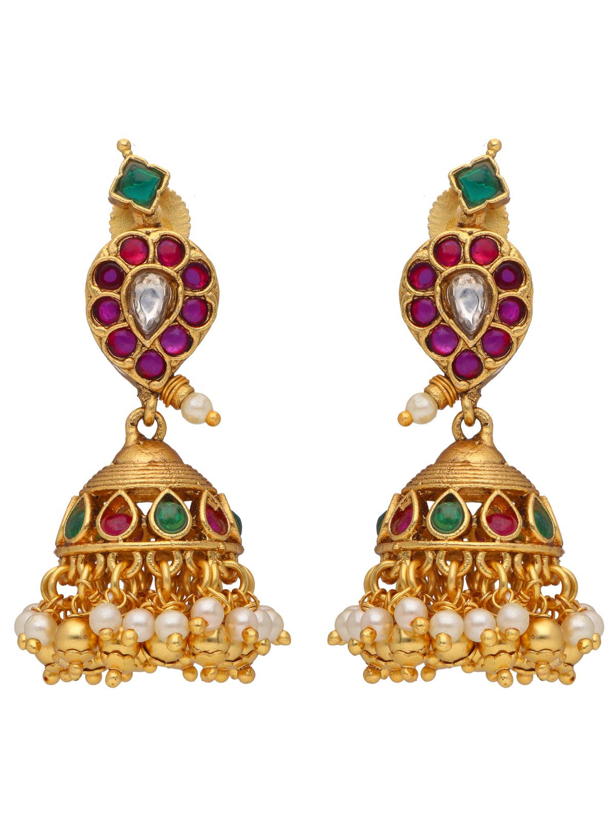 22K Gold Plated Paisely Inspired Ruby Studded Jhumka