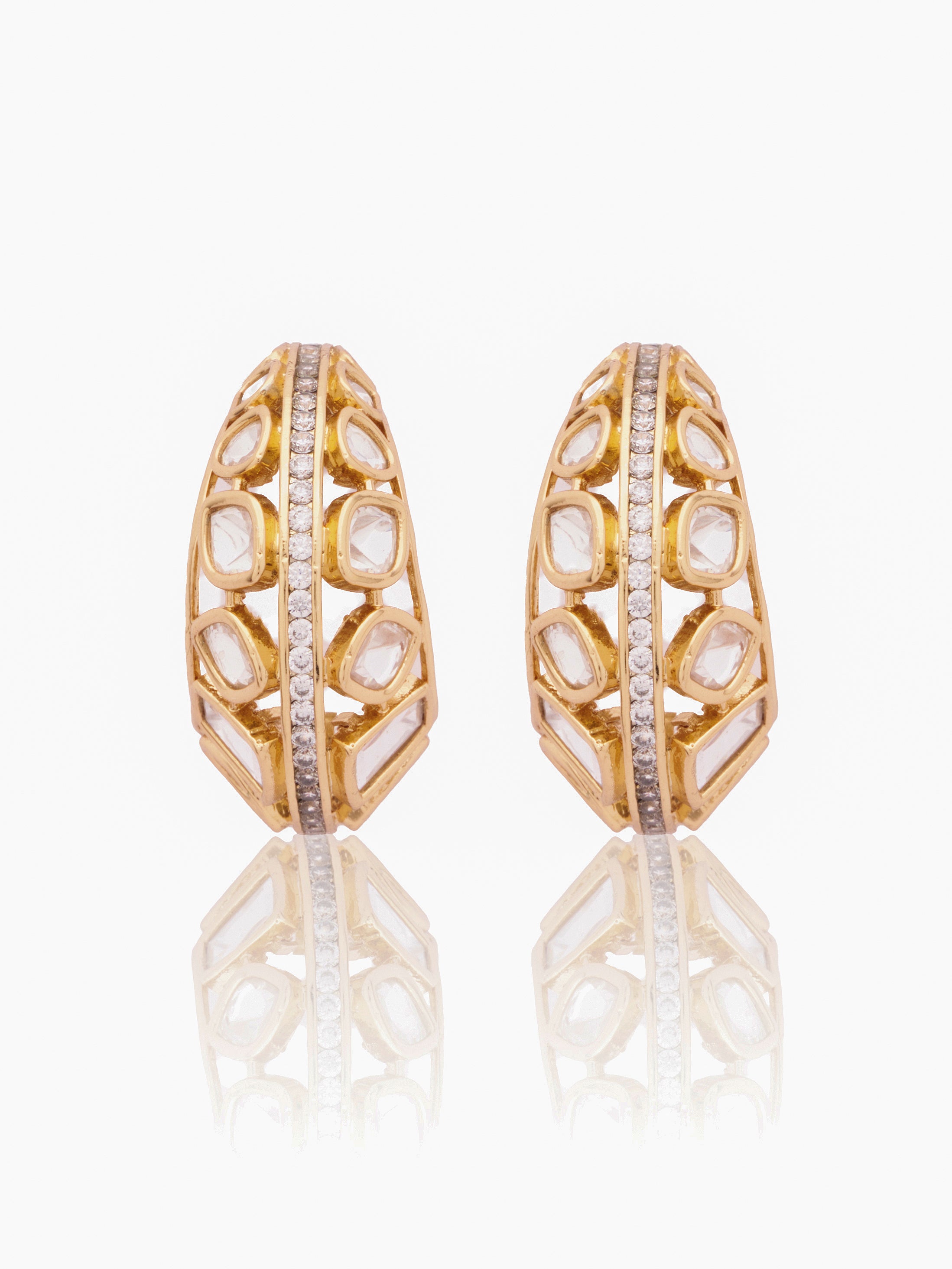 22 KT Gold Plated Polki studded Hoop Earring