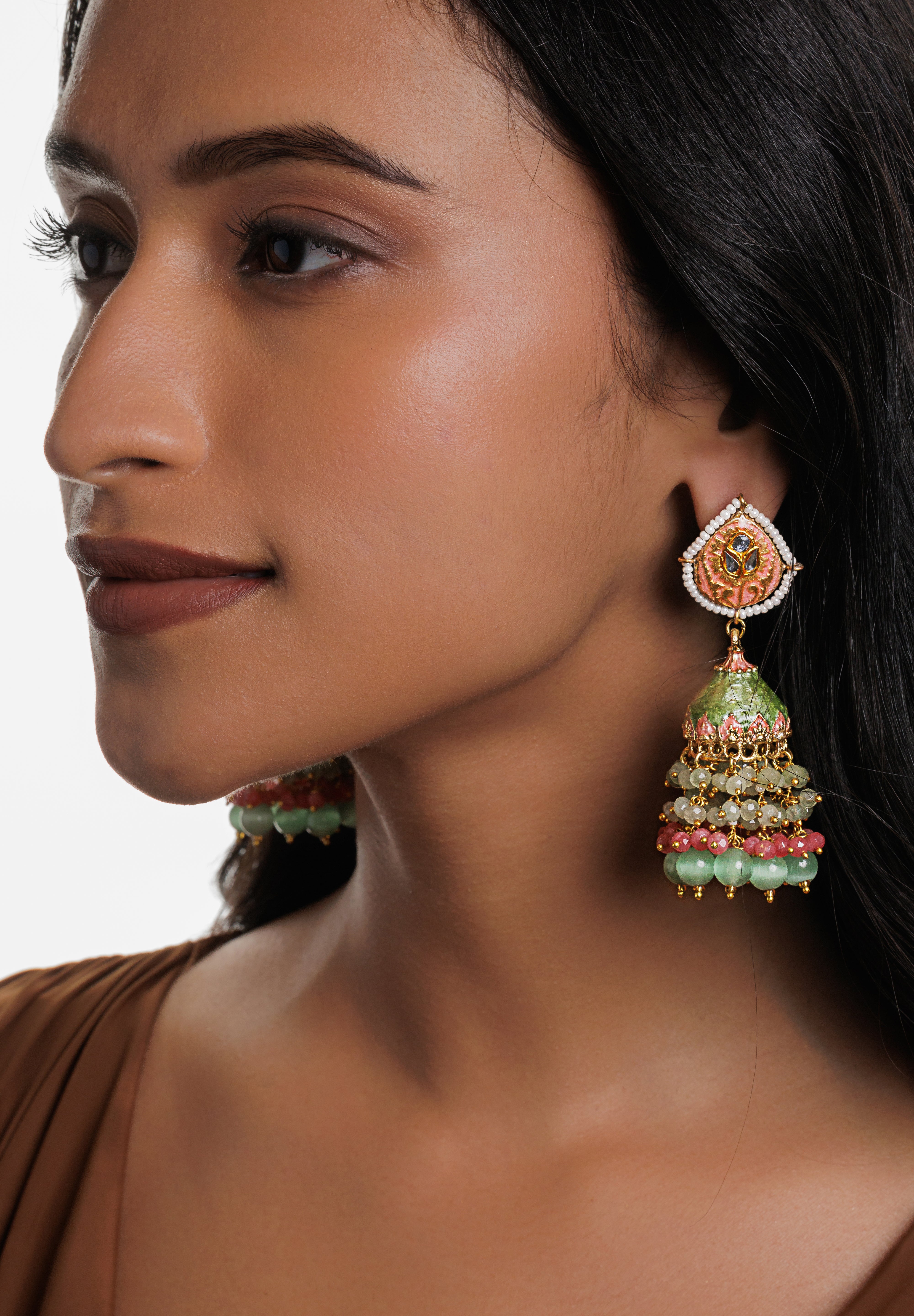 Pastel Hued Jhumki Drop Earrings