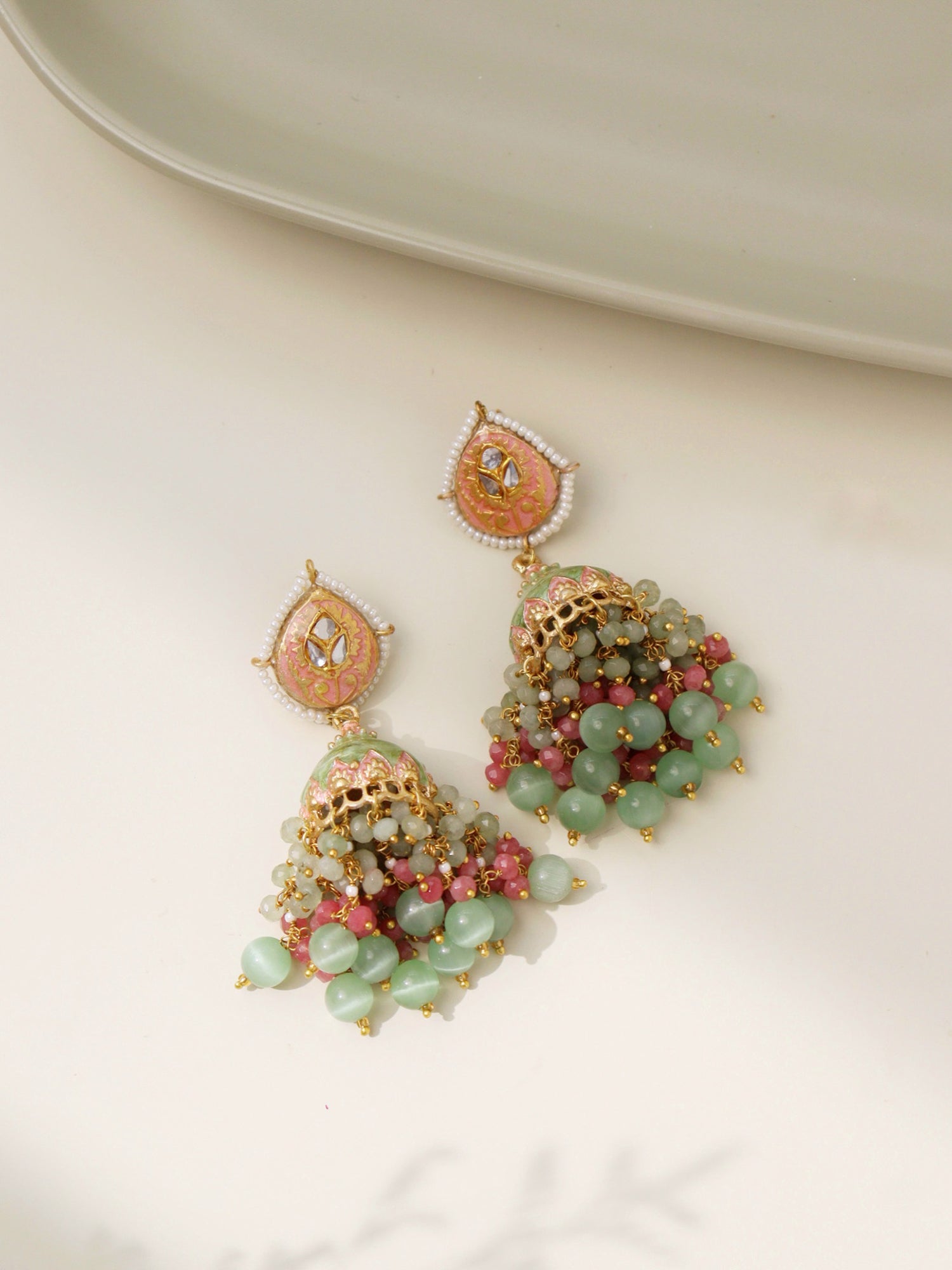 Pastel Hued Jhumki Drop Earrings