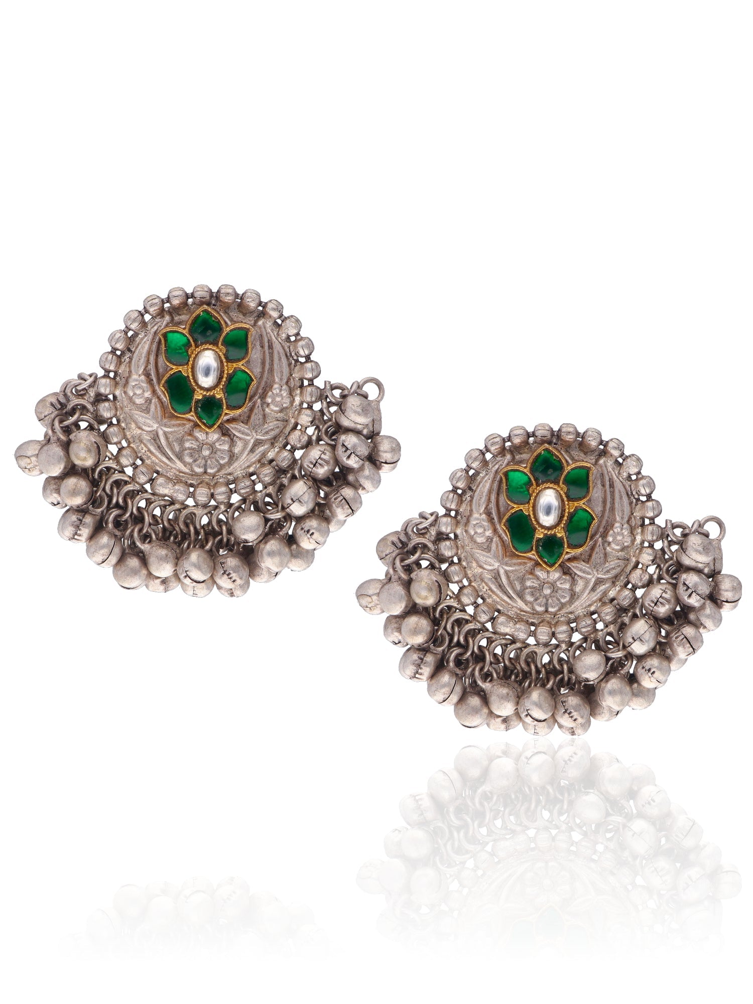 Aria Green Ghungroo Stud Earrings