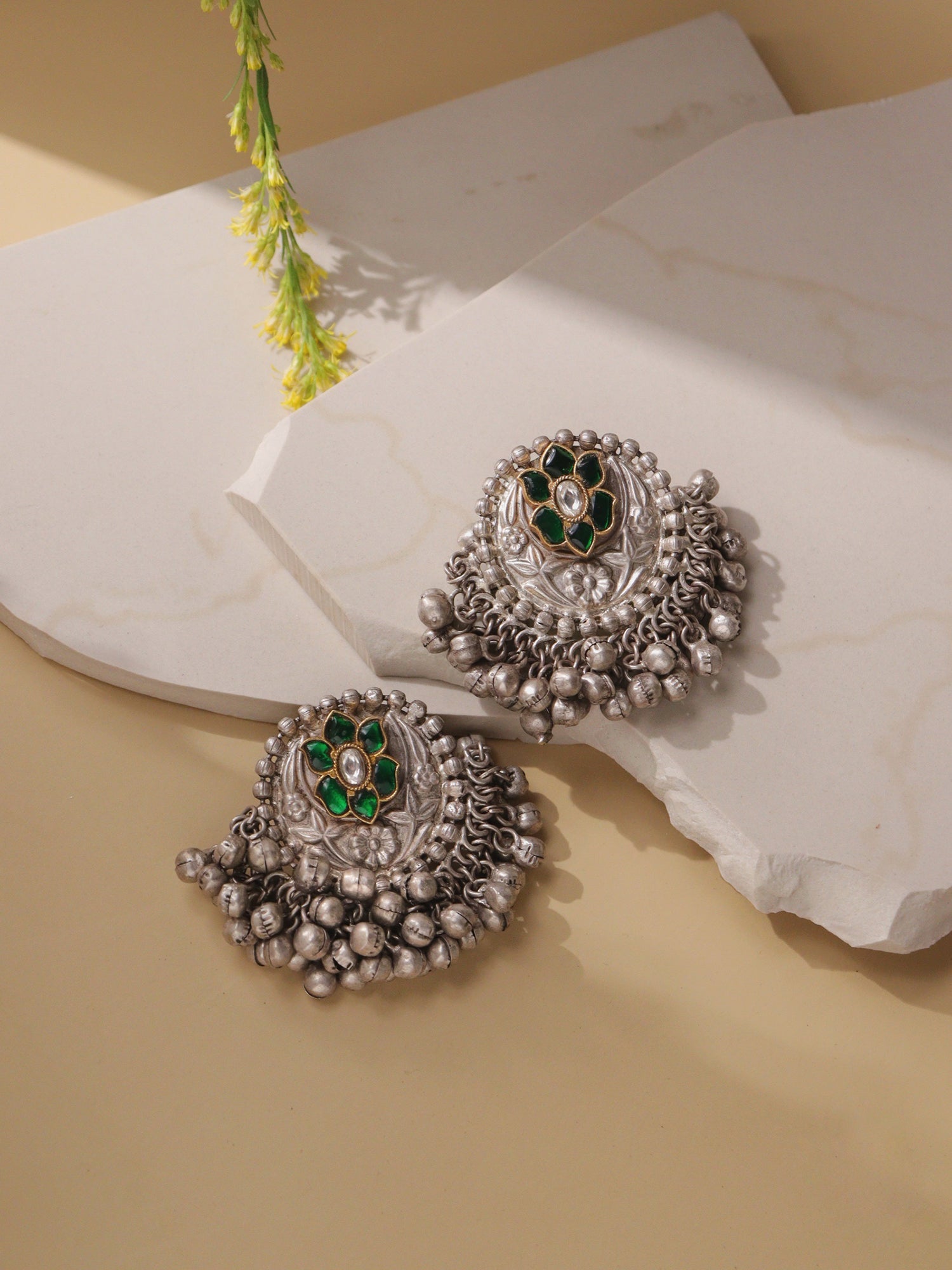 Aria Green Ghungroo Stud Earrings