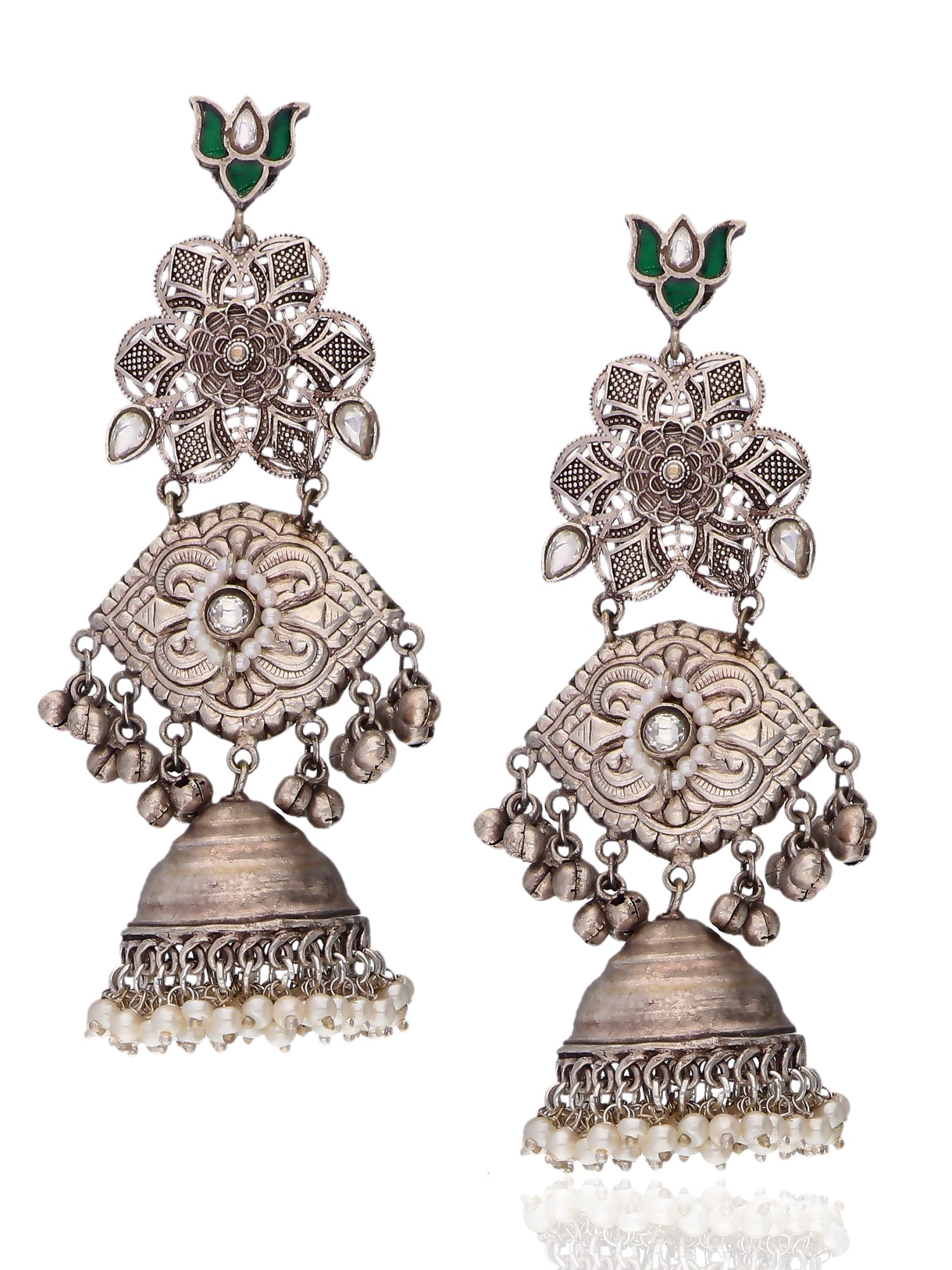 Aria Green Lotus Jhumki Earrings