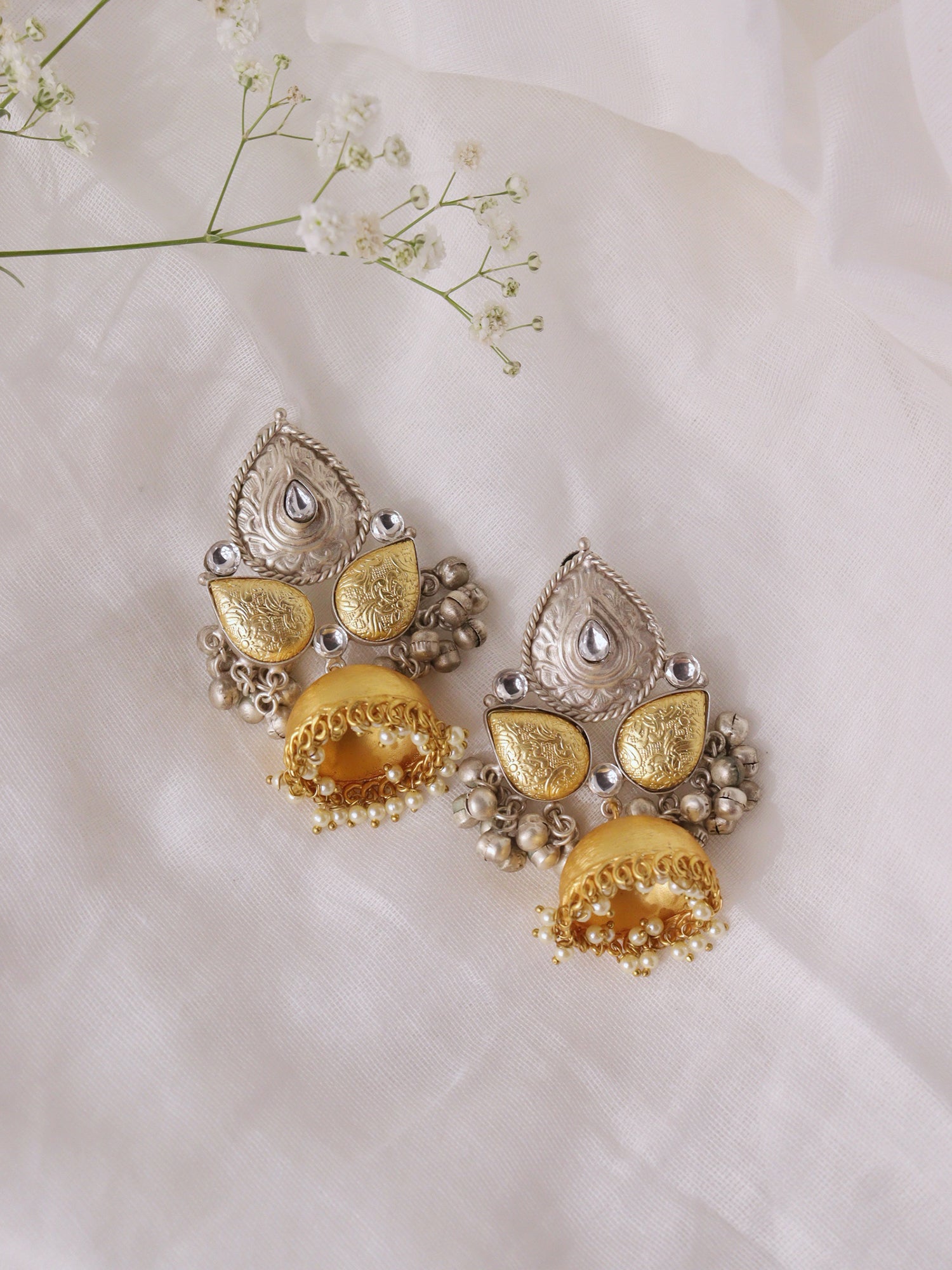 Aria Gold Dust Leaflet Jhumki Earrings